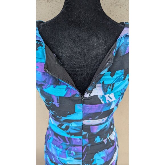 💜Bold Blue Abstract Ruched Dress by Adriana Papelle - Picture 5 of 11